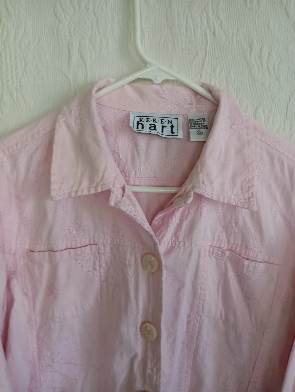 KEREN hart Light Pink Embroidered Jean Jacket Pastel Femme Floral Boho Western